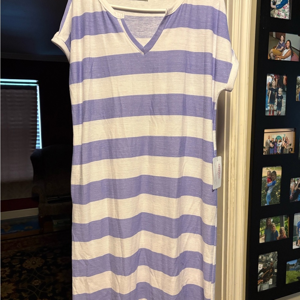 Striped Purple and White Casual Dress